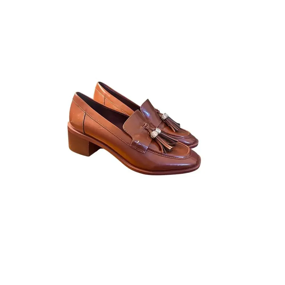 Franco Sarto L Donna Brown Tassel Loafers Block Heel Dress Shoes Women’s 7